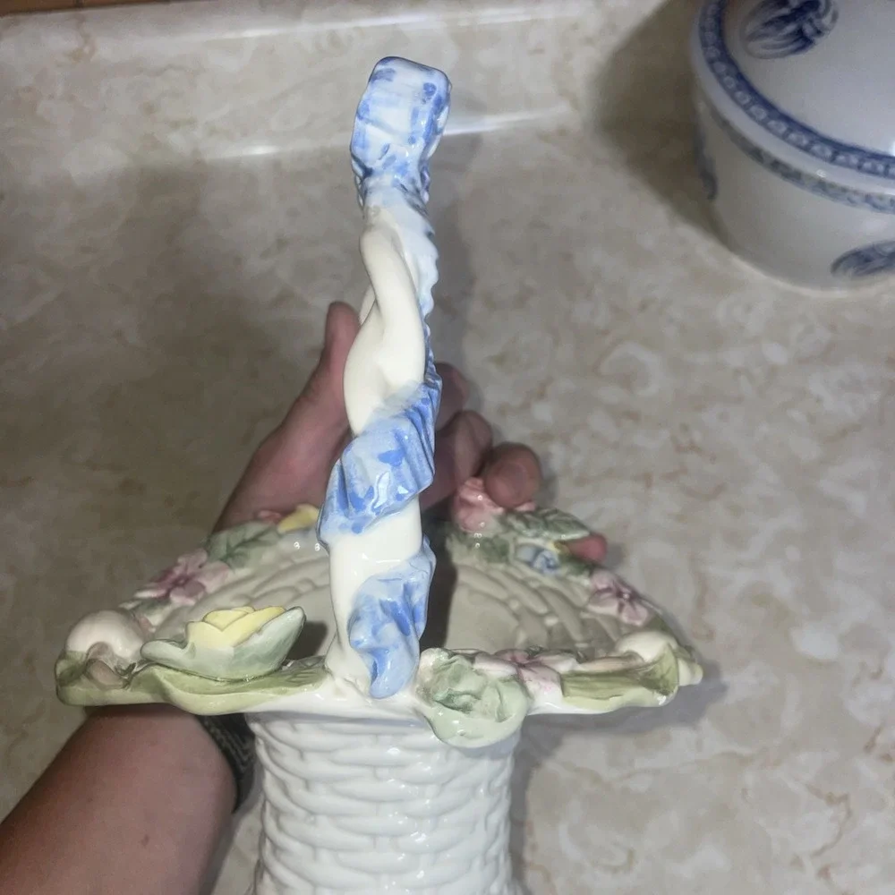 Vintage Fitz & Floyd Bunny & Hallow Ceramic Basket Sprint‎ Easter Flower Collect